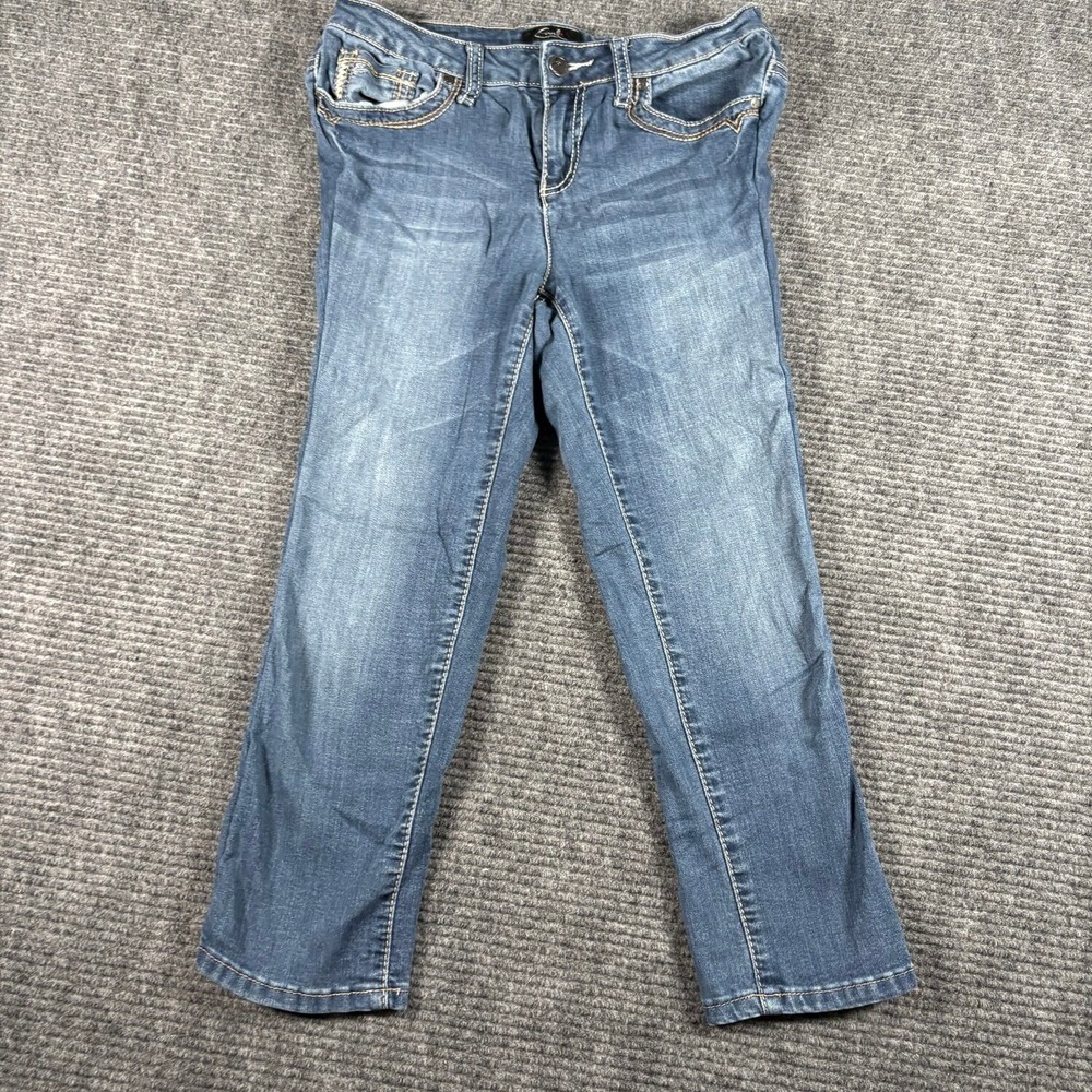Earl Jean Capri Jeans Womens 6 Blue Excellent Embroidered Pockets Stretch Denim